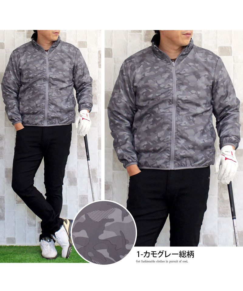 トップイズム TopIsm ゴルフジャケット メンズ ゴルフウェア 裏起毛フリース 撥水加工 アウター ブルゾン スタンドネック フルジップアップ カモフラ 迷彩 総柄 スポーツウェア 暖
