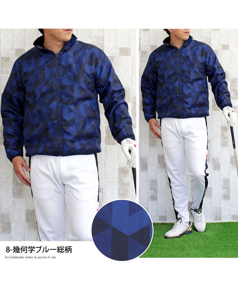 トップイズム TopIsm ゴルフジャケット メンズ ゴルフウェア 裏起毛フリース 撥水加工 アウター ブルゾン スタンドネック フルジップアップ カモフラ 迷彩 総柄 スポーツウェア 暖