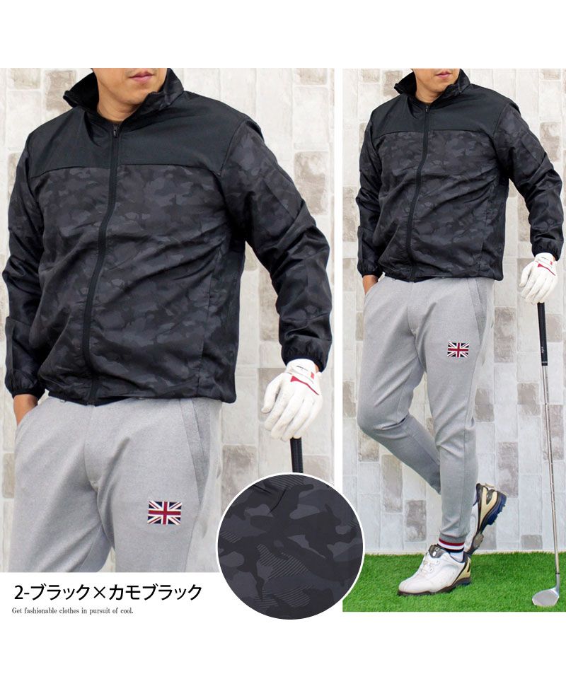 トップイズム TopIsm ゴルフジャケット メンズ ゴルフウェア 裏起毛フリース 撥水加工 アウター ブルゾン スタンドネック フルジップアップ カモフラ 迷彩 総柄 スポーツウェア 暖