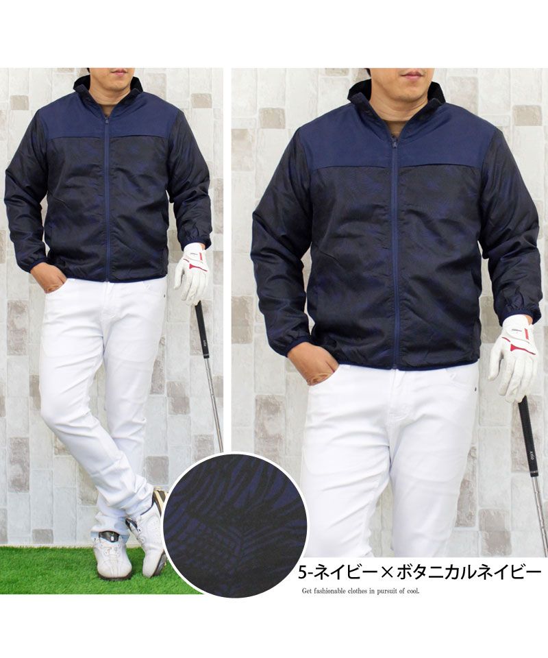 トップイズム TopIsm ゴルフジャケット メンズ ゴルフウェア 裏起毛フリース 撥水加工 アウター ブルゾン スタンドネック フルジップアップ カモフラ 迷彩 総柄 スポーツウェア 暖