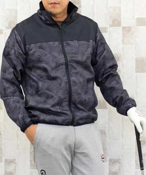 トップイズム TopIsm ゴルフジャケット メンズ ゴルフウェア 裏起毛フリース 撥水加工 アウター ブルゾン スタンドネック フルジップアップ カモフラ 迷彩 総柄 スポーツウェア 暖,6-ブラック×ボタニカルブラック