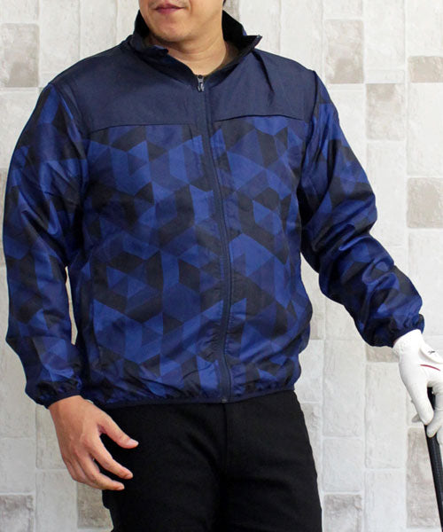 TopIsm Golf Jacket Men's Golf Wear Fleece Lined Water-Repellent Outer Blouson Stand Neck Full Zip Up Camouflage All Over Pattern Sportswear Warm