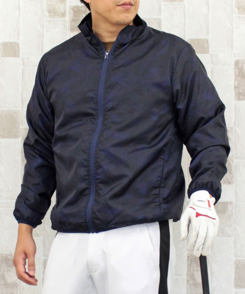 トップイズム TopIsm ゴルフジャケット メンズ ゴルフウェア 裏起毛フリース 撥水加工 アウター ブルゾン スタンドネック フルジップアップ カモフラ 迷彩 総柄 スポーツウェア 暖,5-ボタニカルネイビー総柄