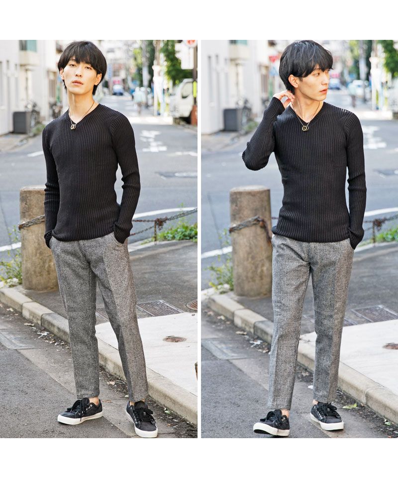 トップイズム TopIsm ニット メンズ セーター コットンニット Vネック ニット メンズ 無地 リブニット タイト 2重臼 杢調 キレイ目 ニットプルオーバー 細身
