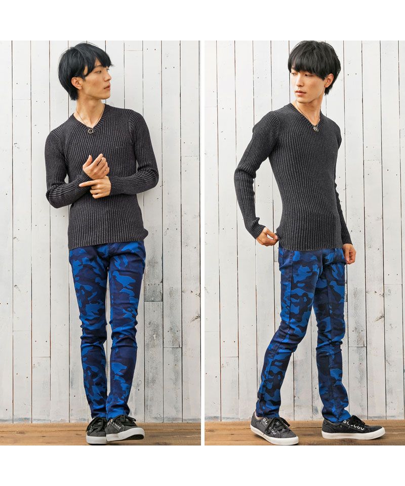 トップイズム TopIsm ニット メンズ セーター コットンニット Vネック ニット メンズ 無地 リブニット タイト 2重臼 杢調 キレイ目 ニットプルオーバー 細身
