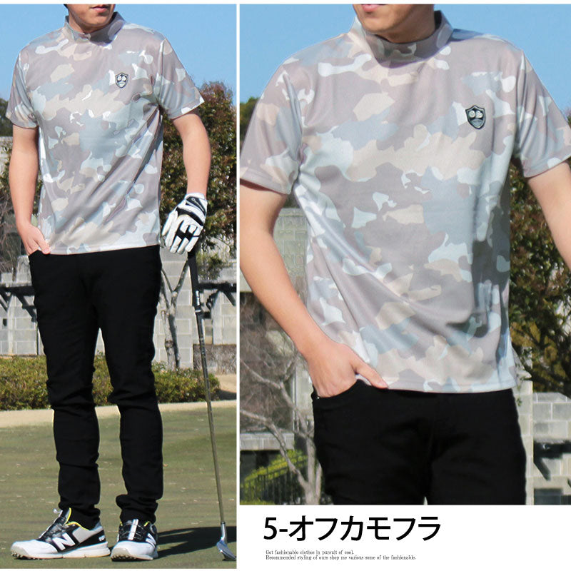 トップイズム TopIsm ゴルフウェア モックネックシャツ メンズ GIORNO SEVEN ジョルノセブン ハイネックTシャツ 半袖 トップス 総柄 ロゴ ストレッチ 吸湿速乾ドライ