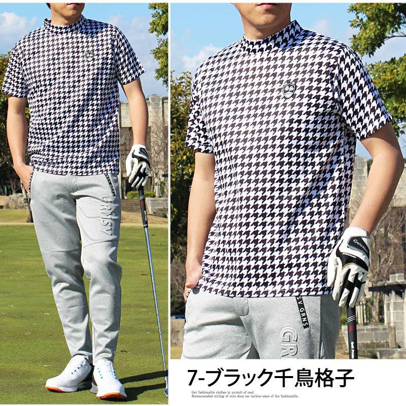 トップイズム TopIsm ゴルフウェア モックネックシャツ メンズ GIORNO SEVEN ジョルノセブン ハイネックTシャツ 半袖 トップス 総柄 ロゴ ストレッチ 吸湿速乾ドライ