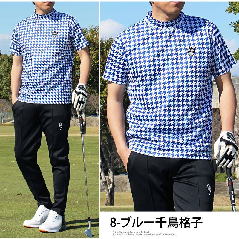 トップイズム TopIsm ゴルフウェア モックネックシャツ メンズ GIORNO SEVEN ジョルノセブン ハイネックTシャツ 半袖 トップス 総柄 ロゴ ストレッチ 吸湿速乾ドライ