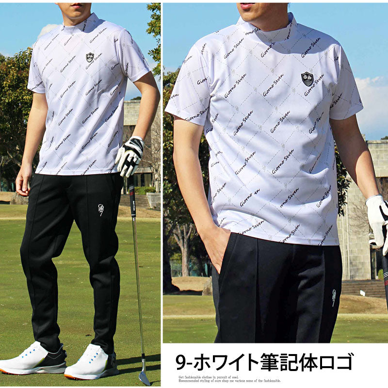 トップイズム TopIsm ゴルフウェア モックネックシャツ メンズ GIORNO SEVEN ジョルノセブン ハイネックTシャツ 半袖 トップス 総柄 ロゴ ストレッチ 吸湿速乾ドライ