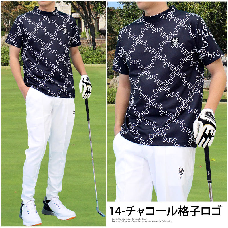 トップイズム TopIsm ゴルフウェア モックネックシャツ メンズ GIORNO SEVEN ジョルノセブン ハイネックTシャツ 半袖 トップス 総柄 ロゴ ストレッチ 吸湿速乾ドライ