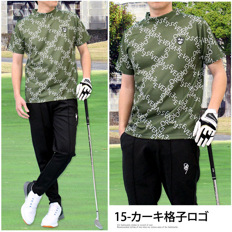トップイズム TopIsm ゴルフウェア モックネックシャツ メンズ GIORNO SEVEN ジョルノセブン ハイネックTシャツ 半袖 トップス 総柄 ロゴ ストレッチ 吸湿速乾ドライ