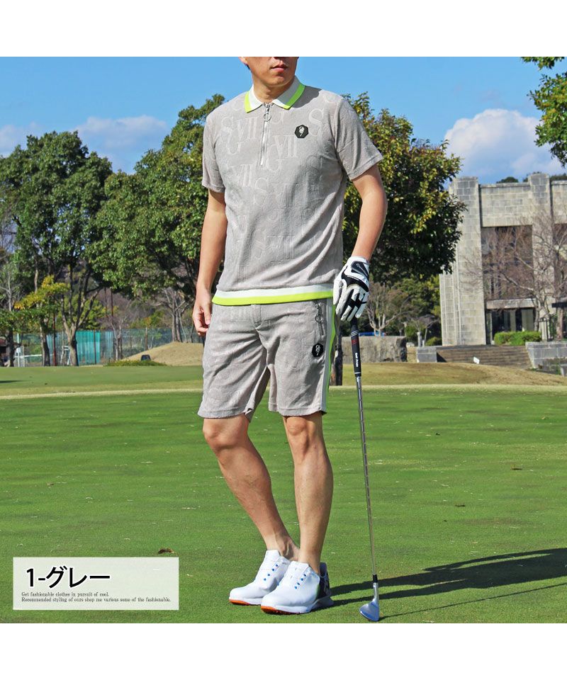 トップイズム TopIsm ゴルフウェア 上下セットアップ メンズ GIORNO SEVEN ジョルノセブン パイル型押し ポロシャツ ハーフパンツ ショートパンツ 半袖 春夏 （2-ネイビー） 2-ネイビー