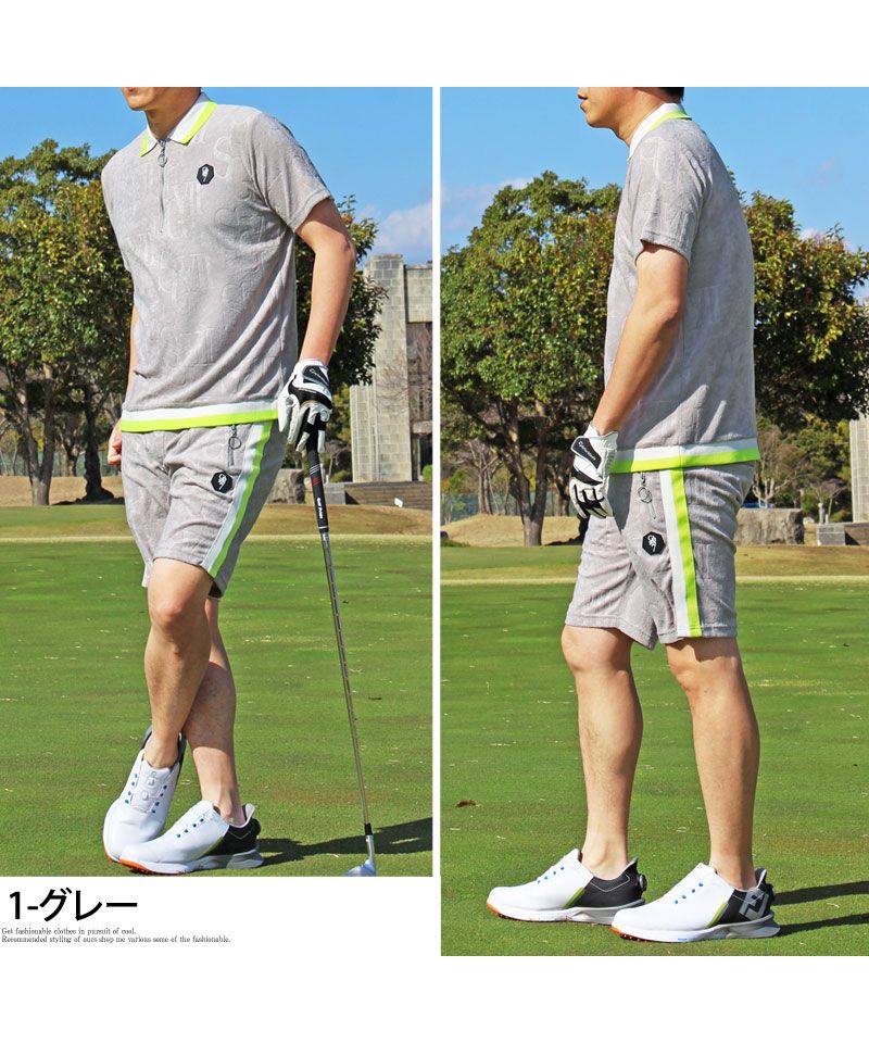 トップイズム TopIsm ゴルフウェア 上下セットアップ メンズ GIORNO SEVEN ジョルノセブン パイル型押し ポロシャツ ハーフパンツ ショートパンツ 半袖 春夏 （2-ネイビー） 2-ネイビー