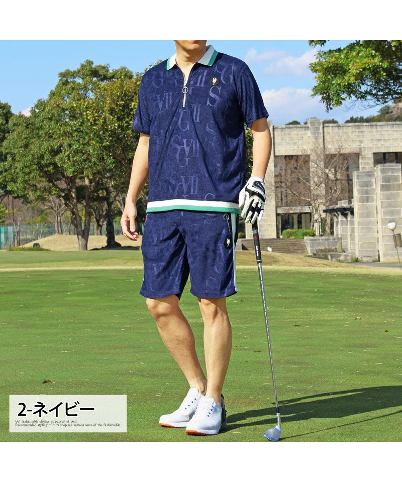 トップイズム TopIsm ゴルフウェア 上下セットアップ メンズ GIORNO SEVEN ジョルノセブン パイル型押し ポロシャツ ハーフパンツ ショートパンツ 半袖 春夏 （2-ネイビー） 2-ネイビー