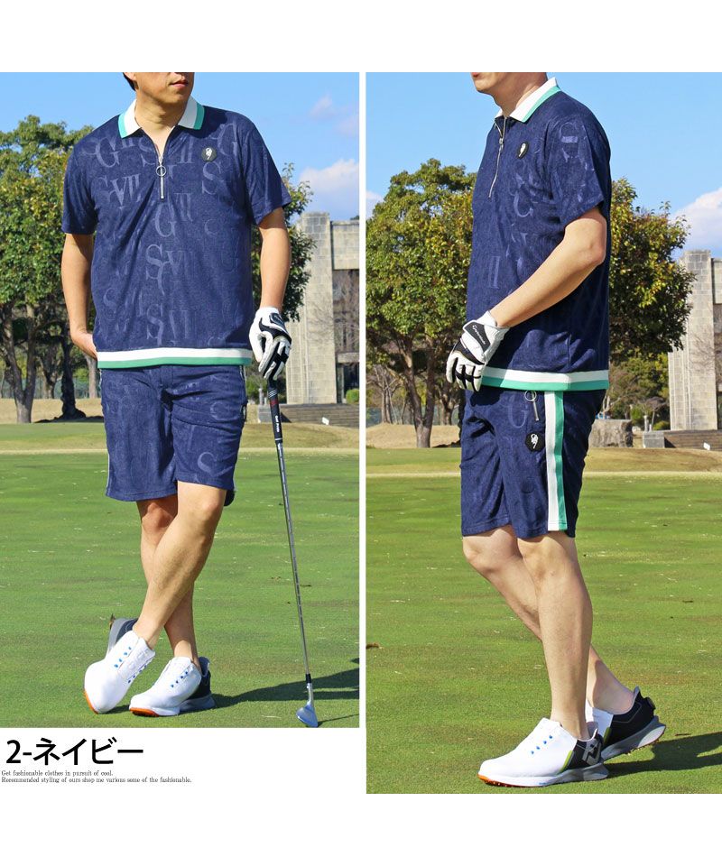 トップイズム TopIsm ゴルフウェア 上下セットアップ メンズ GIORNO SEVEN ジョルノセブン パイル型押し ポロシャツ ハーフパンツ ショートパンツ 半袖 春夏 （2-ネイビー） 2-ネイビー