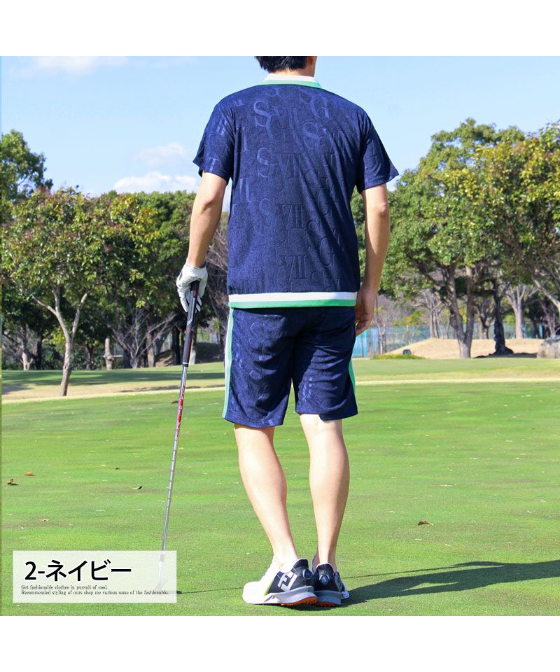 トップイズム TopIsm ゴルフウェア 上下セットアップ メンズ GIORNO SEVEN ジョルノセブン パイル型押し ポロシャツ ハーフパンツ ショートパンツ 半袖 春夏 （2-ネイビー） 2-ネイビー
