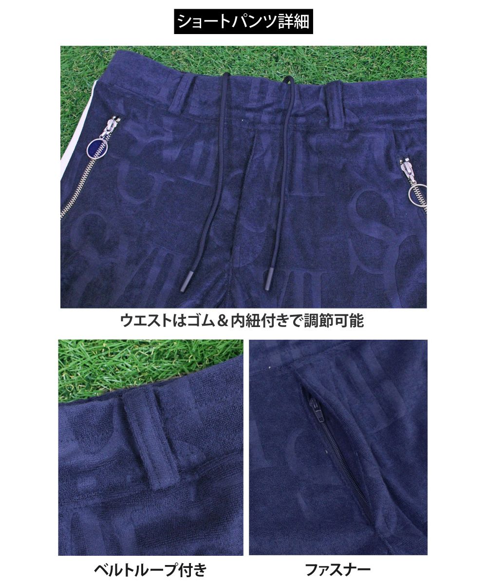 トップイズム TopIsm ゴルフウェア 上下セットアップ メンズ GIORNO SEVEN ジョルノセブン パイル型押し ポロシャツ ハーフパンツ ショートパンツ 半袖 春夏 （2-ネイビー） 2-ネイビー