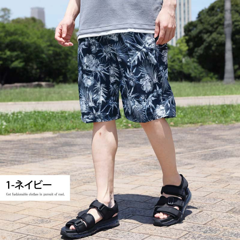 トップイズム TopIsm 水着 メンズ サーフパンツ 水陸両用 インナーパンツ付 海パン 海水パンツ 総柄 ボタニカル柄 スイムウェア 水泳 スポーツ 男性用 ショートパンツ キャンプ アウトドア 夏 （1-ネイビー） 1-ネイビー