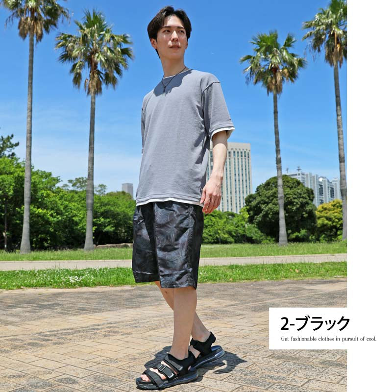 トップイズム TopIsm 水着 メンズ サーフパンツ 水陸両用 インナーパンツ付 海パン 海水パンツ 総柄 ボタニカル柄 スイムウェア 水泳 スポーツ 男性用 ショートパンツ キャンプ アウトドア 夏 （1-ネイビー） 1-ネイビー