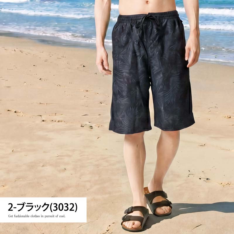 トップイズム TopIsm 水着 メンズ サーフパンツ 水陸両用 インナーパンツ付 海パン 海水パンツ 総柄 ボタニカル柄 スイムウェア 水泳 スポーツ 男性用 ショートパンツ キャンプ アウトドア 夏 （1-ネイビー） 1-ネイビー