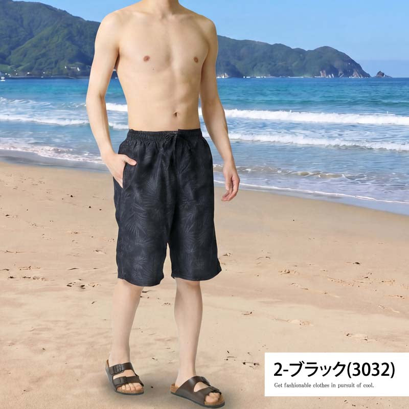 トップイズム TopIsm 水着 メンズ サーフパンツ 水陸両用 インナーパンツ付 海パン 海水パンツ 総柄 ボタニカル柄 スイムウェア 水泳 スポーツ 男性用 ショートパンツ キャンプ アウトドア 夏 （1-ネイビー） 1-ネイビー