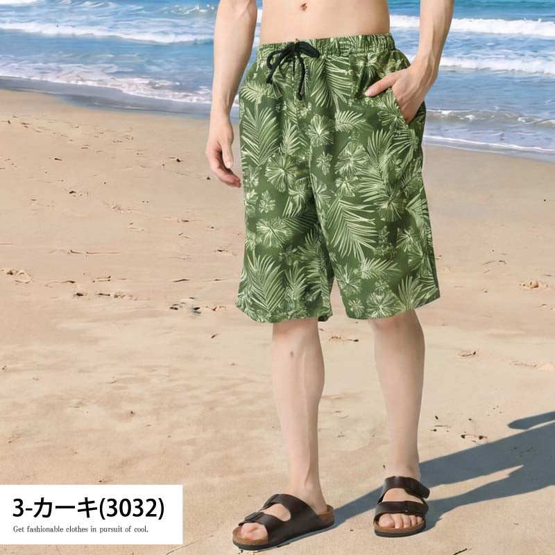 トップイズム TopIsm 水着 メンズ サーフパンツ 水陸両用 インナーパンツ付 海パン 海水パンツ 総柄 ボタニカル柄 スイムウェア 水泳 スポーツ 男性用 ショートパンツ キャンプ アウトドア 夏 （1-ネイビー） 1-ネイビー