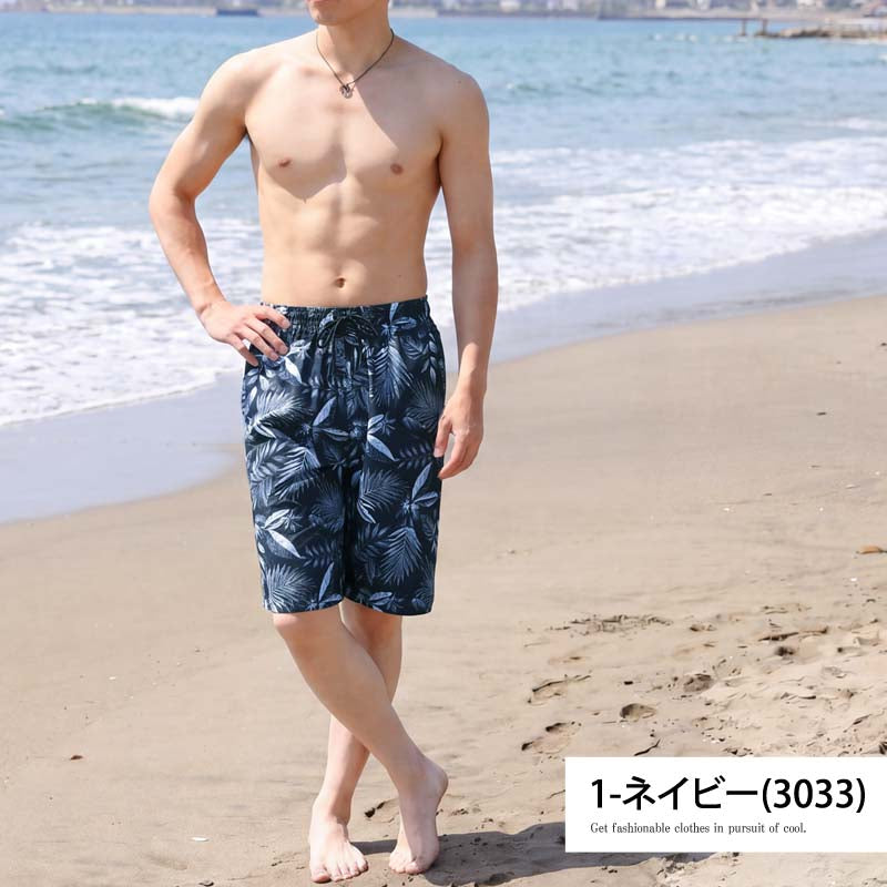 トップイズム TopIsm 水着 メンズ サーフパンツ 水陸両用 インナーパンツ付 海パン 海水パンツ 総柄 ボタニカル柄 スイムウェア 水泳 スポーツ 男性用 ショートパンツ キャンプ アウトドア 夏 （1-ネイビー） 1-ネイビー