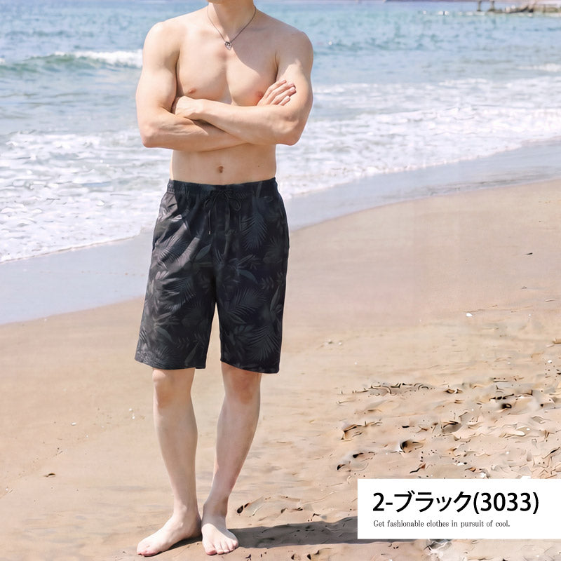 トップイズム TopIsm 水着 メンズ サーフパンツ 水陸両用 インナーパンツ付 海パン 海水パンツ 総柄 ボタニカル柄 スイムウェア 水泳 スポーツ 男性用 ショートパンツ キャンプ アウトドア 夏 （1-ネイビー） 1-ネイビー