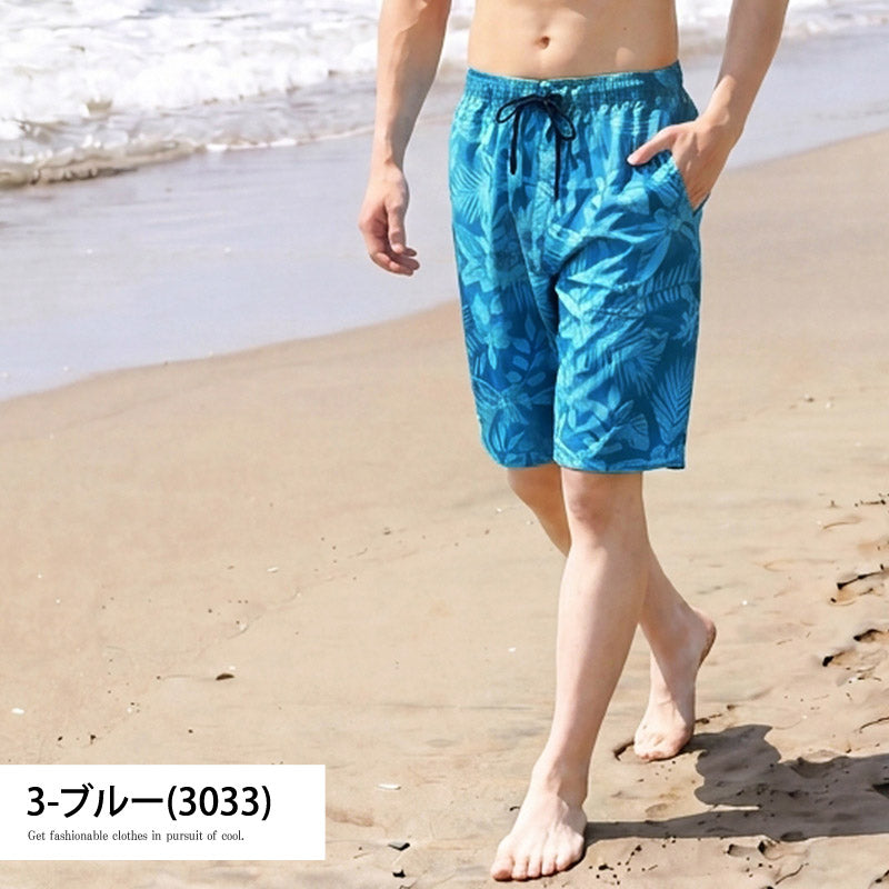 トップイズム TopIsm 水着 メンズ サーフパンツ 水陸両用 インナーパンツ付 海パン 海水パンツ 総柄 ボタニカル柄 スイムウェア 水泳 スポーツ 男性用 ショートパンツ キャンプ アウトドア 夏 （1-ネイビー） 1-ネイビー
