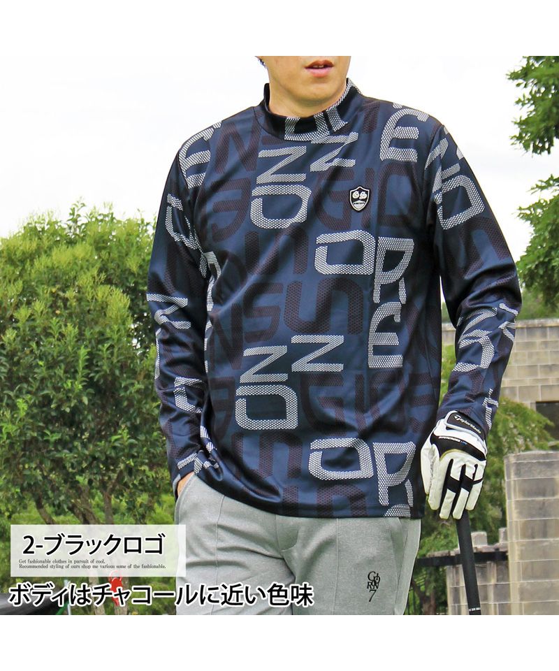 トップイズム TopIsm ゴルフウェア モックネックシャツ メンズ GIORNO SEVEN ジョルノセブン ハイネックTシャツ 長袖 総柄 ロゴ ストレッチ 吸湿速乾ドライ 春夏 秋冬