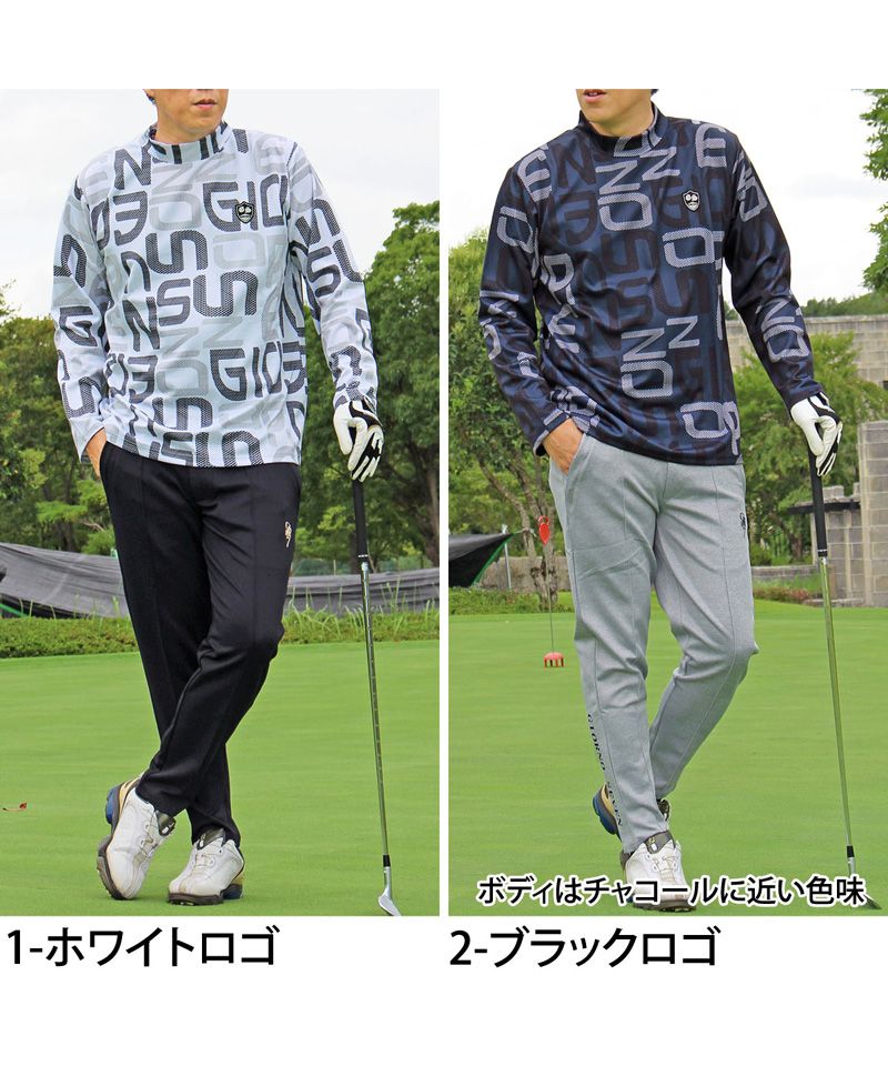 トップイズム TopIsm ゴルフウェア モックネックシャツ メンズ GIORNO SEVEN ジョルノセブン ハイネックTシャツ 長袖 総柄 ロゴ ストレッチ 吸湿速乾ドライ 春夏 秋冬