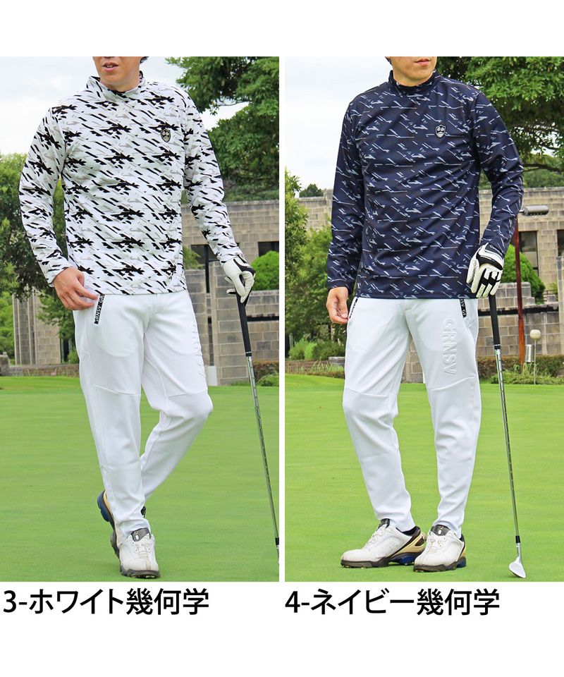 トップイズム TopIsm ゴルフウェア モックネックシャツ メンズ GIORNO SEVEN ジョルノセブン ハイネックTシャツ 長袖 総柄 ロゴ ストレッチ 吸湿速乾ドライ 春夏 秋冬