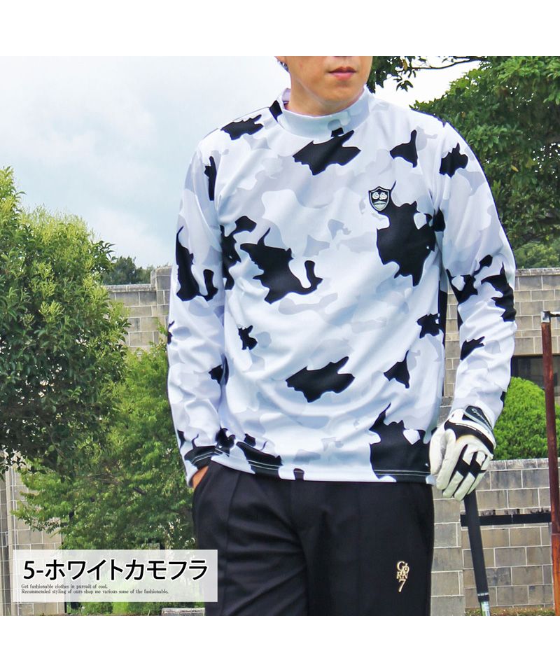 トップイズム TopIsm ゴルフウェア モックネックシャツ メンズ GIORNO SEVEN ジョルノセブン ハイネックTシャツ 長袖 総柄 ロゴ ストレッチ 吸湿速乾ドライ 春夏 秋冬