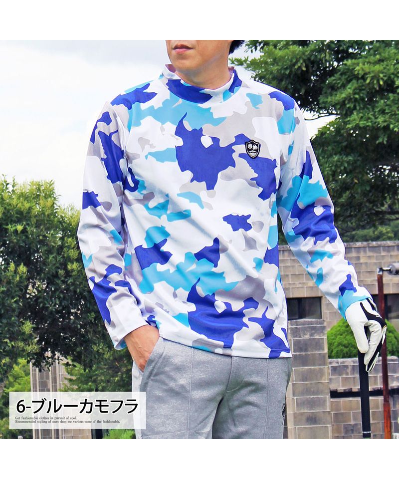 トップイズム TopIsm ゴルフウェア モックネックシャツ メンズ GIORNO SEVEN ジョルノセブン ハイネックTシャツ 長袖 総柄 ロゴ ストレッチ 吸湿速乾ドライ 春夏 秋冬