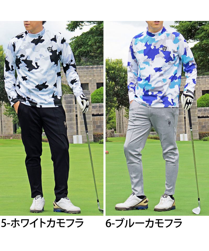 トップイズム TopIsm ゴルフウェア モックネックシャツ メンズ GIORNO SEVEN ジョルノセブン ハイネックTシャツ 長袖 総柄 ロゴ ストレッチ 吸湿速乾ドライ 春夏 秋冬