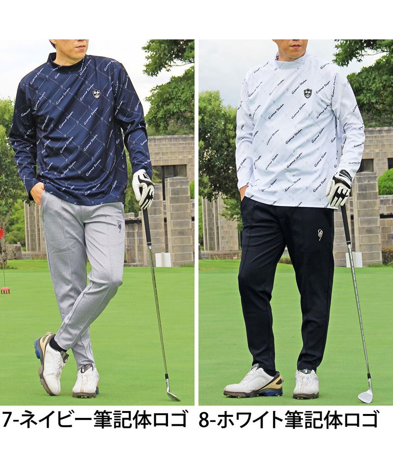 トップイズム TopIsm ゴルフウェア モックネックシャツ メンズ GIORNO SEVEN ジョルノセブン ハイネックTシャツ 長袖 総柄 ロゴ ストレッチ 吸湿速乾ドライ 春夏 秋冬