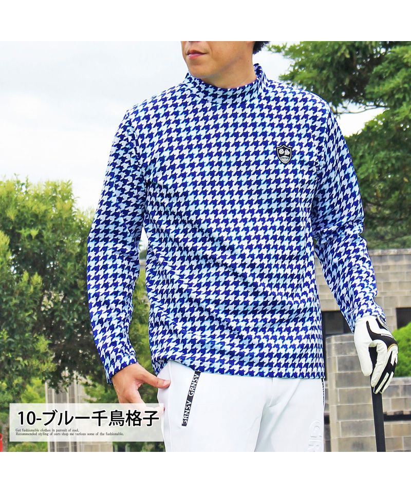トップイズム TopIsm ゴルフウェア モックネックシャツ メンズ GIORNO SEVEN ジョルノセブン ハイネックTシャツ 長袖 総柄 ロゴ ストレッチ 吸湿速乾ドライ 春夏 秋冬