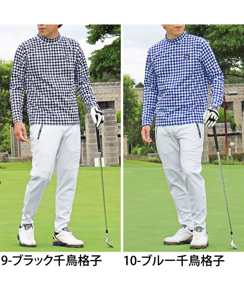 トップイズム TopIsm ゴルフウェア モックネックシャツ メンズ GIORNO SEVEN ジョルノセブン ハイネックTシャツ 長袖 総柄 ロゴ ストレッチ 吸湿速乾ドライ 春夏 秋冬