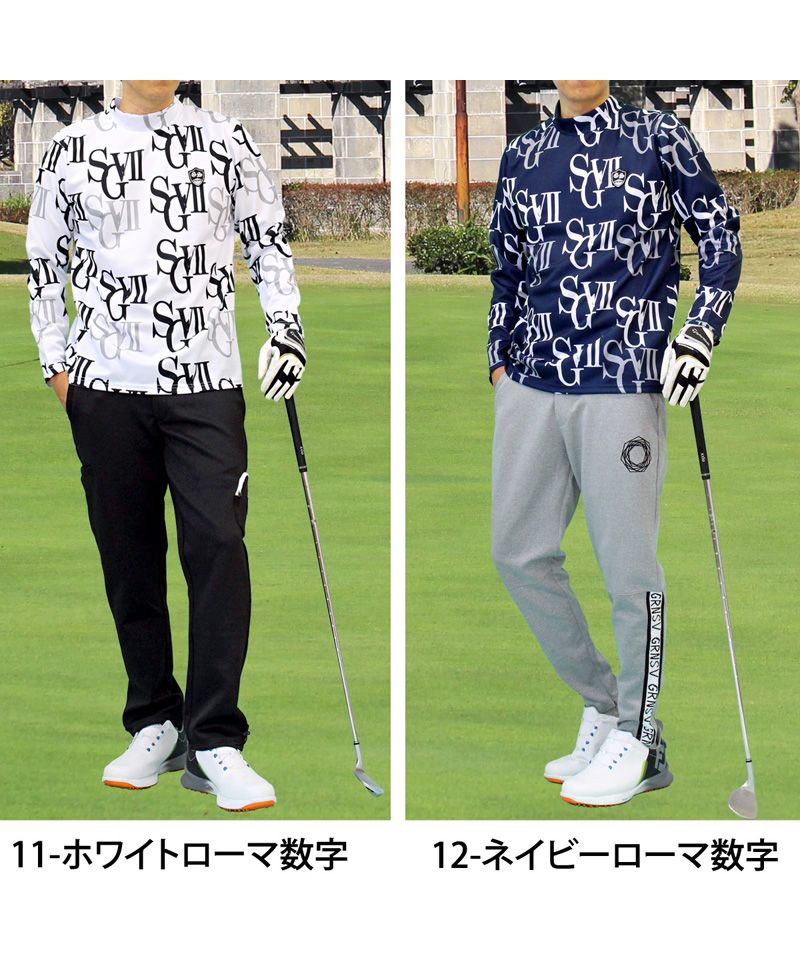 トップイズム TopIsm ゴルフウェア モックネックシャツ メンズ GIORNO SEVEN ジョルノセブン ハイネックTシャツ 長袖 総柄 ロゴ ストレッチ 吸湿速乾ドライ 春夏 秋冬
