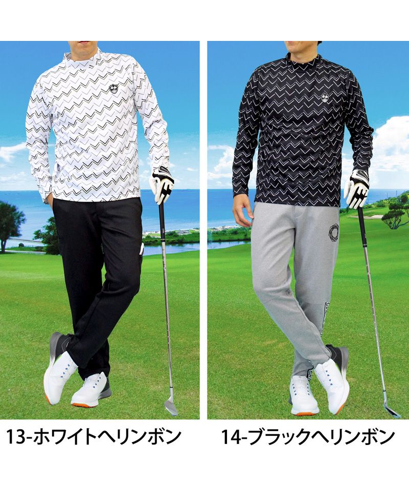 トップイズム TopIsm ゴルフウェア モックネックシャツ メンズ GIORNO SEVEN ジョルノセブン ハイネックTシャツ 長袖 総柄 ロゴ ストレッチ 吸湿速乾ドライ 春夏 秋冬