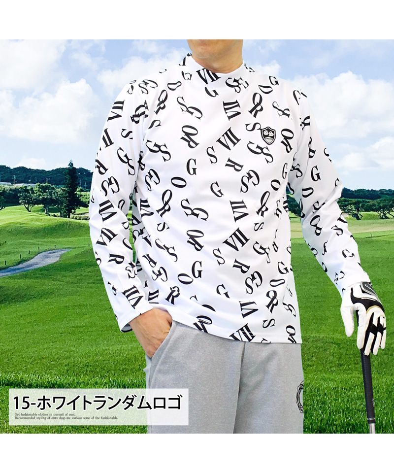トップイズム TopIsm ゴルフウェア モックネックシャツ メンズ GIORNO SEVEN ジョルノセブン ハイネックTシャツ 長袖 総柄 ロゴ ストレッチ 吸湿速乾ドライ 春夏 秋冬
