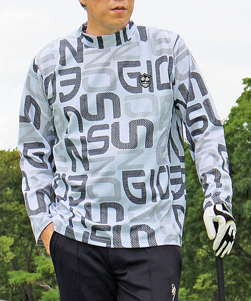 トップイズム TopIsm ゴルフウェア モックネックシャツ メンズ GIORNO SEVEN ジョルノセブン ハイネックTシャツ 長袖 総柄 ロゴ ストレッチ 吸湿速乾ドライ 春夏 秋冬,1-ホワイトロゴ