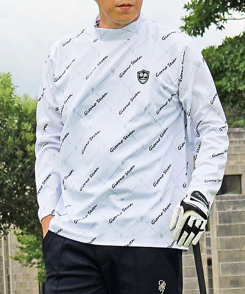 TopIsm Golf Wear Mock Neck Shirt Men's GIORNO SEVEN High Neck T-Shirt Long Sleeve Allover Pattern Logo Stretch Moisture-Wicking Dry Spring Summer Autumn Winter