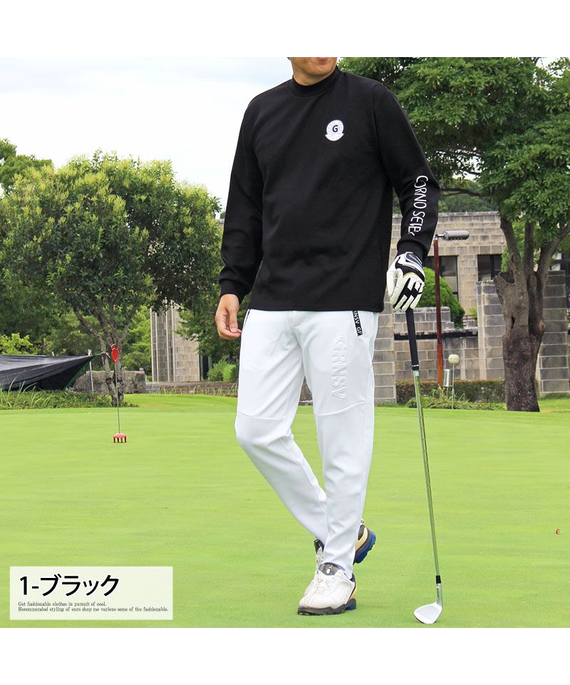 トップイズム TopIsm ゴルフ モックネックシャツ ハイネックTシャツ メンズ ゴルフウェア GIORNO SEVEN ジョルノセブン ストレッチ 長袖 無地 ロゴプリント 切替 ポロ （3-ブラックホワイト） 3-ブラックホワイト