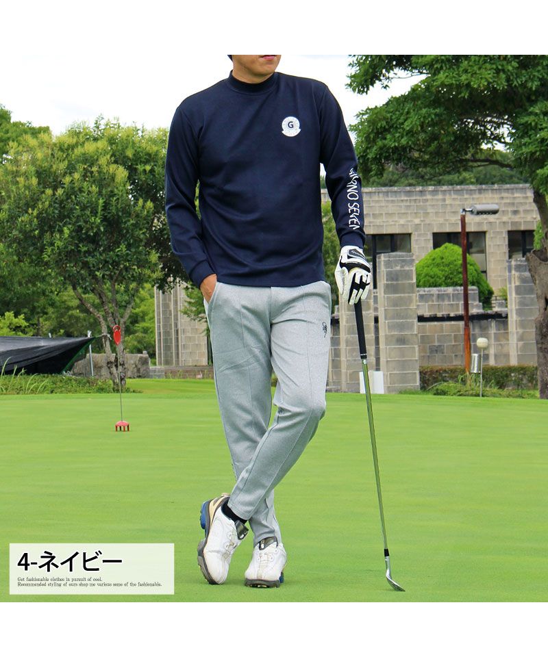 トップイズム TopIsm ゴルフ モックネックシャツ ハイネックTシャツ メンズ ゴルフウェア GIORNO SEVEN ジョルノセブン ストレッチ 長袖 無地 ロゴプリント 切替 ポロ （3-ブラックホワイト） 3-ブラックホワイト