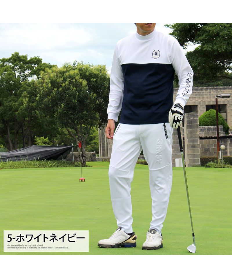 トップイズム TopIsm ゴルフ モックネックシャツ ハイネックTシャツ メンズ ゴルフウェア GIORNO SEVEN ジョルノセブン ストレッチ 長袖 無地 ロゴプリント 切替 ポロ （3-ブラックホワイト） 3-ブラックホワイト