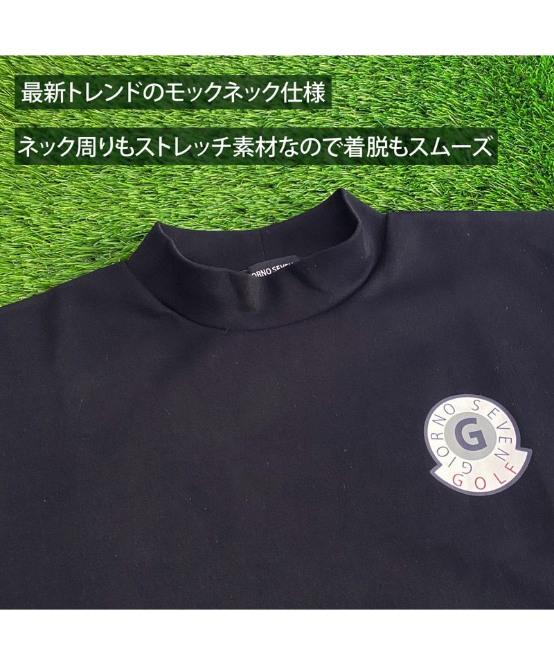 トップイズム TopIsm ゴルフ モックネックシャツ ハイネックTシャツ メンズ ゴルフウェア GIORNO SEVEN ジョルノセブン ストレッチ 長袖 無地 ロゴプリント 切替 ポロ （3-ブラックホワイト） 3-ブラックホワイト
