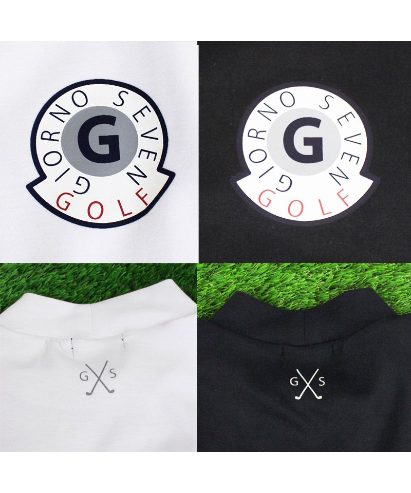 トップイズム TopIsm ゴルフ モックネックシャツ ハイネックTシャツ メンズ ゴルフウェア GIORNO SEVEN ジョルノセブン ストレッチ 長袖 無地 ロゴプリント 切替 ポロ （3-ブラックホワイト） 3-ブラックホワイト