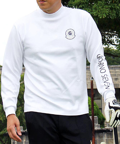 トップイズム TopIsm ゴルフ モックネックシャツ ハイネックTシャツ メンズ ゴルフウェア GIORNO SEVEN ジョルノセブン ストレッチ 長袖 無地 ロゴプリント 切替 ポロ （2-ホワイト） 2-ホワイト