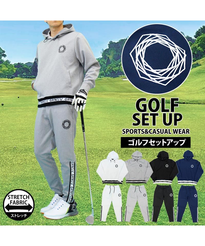 トップイズム TopIsm ゴルフウェア メンズ 上下セットアップ GIORNO SEVEN ジョルノセブン プルパーカー トップス ゴルフパンツ リブロゴ ブランド おしゃれ 秋冬 春夏 （4-ネイビー） 4-ネイビー